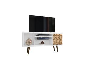 Manhattan Comfort Liberty 53.14" Mid Century - Modern TV Stand with 5 Shelves and 1 Door in White and 3D Brown Prints Manhattan Comfort Liberty 53.14" Mid Century - Modern TV Stand with 5 Shelves and 1 Door in White and 3D Brown Prints