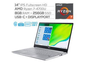 Acer Swift 3 Narrow Bezel Laptop, 14" IPS Full HD, AMD Ryzen 7 4700U 8-Core up to 4.10 GHz (beats i7-1065G7), 8GB RAM, 256GBSSD, USB-C/DP Support, Wi-Fi 6, FP Reader, Backlit, Webcam, HDMI, Win 10 Acer Swift 3 Narrow Bezel Laptop, 14" IPS Full HD, AMD Ryzen 7 4700U 8-Core up to 4.10 GHz (beats i7-1065G7), 8GB RAM, 256GBSSD, USB-C/DP Support, Wi-Fi 6, FP Reader, Backlit, Webcam, HDMI, Win 10