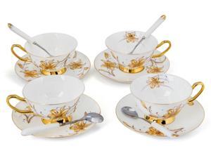 Porcelain Tea Cup and Saucer Coffee Cup Set White color with Saucer and Spoon 7 oz Set of 4 TC-JBH Porcelain Tea Cup and Saucer Coffee Cup Set White color with Saucer and Spoon 7 oz Set of 4 TC-JBH