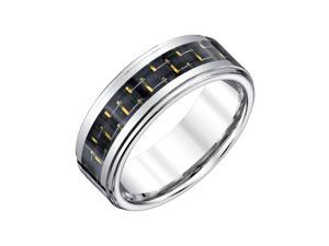 Mens Tungsten Band with Yellow Carbon Fiber Mens Tungsten Band with Yellow Carbon Fiber