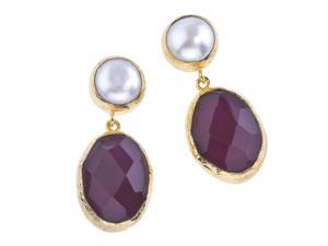 Y&H 18K Gold Plate, Pearl & Red Quartz Earrings Y&H 18K Gold Plate, Pearl & Red Quartz Earrings