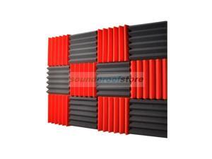 Soundproof Store, 2x12x12-12PK Acoustic Wedge Sound Dampening Studio Foam, RED/CHARCOAL Soundproof Store, 2x12x12-12PK Acoustic Wedge Sound Dampening Studio Foam, RED/CHARCOAL