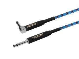 Monoprice Braided Cloth 1/4 Inch (TS) Male Straight to Right Angle 20AWG Guitar/Instrument Cable Cord - 20 Feet- Blue Pattern (Gold Plated) Monoprice Braided Cloth 1/4 Inch (TS) Male Straight to Right Angle 20AWG Guitar/Instrument Cable Cord - 20 Feet- Blue Pattern (Gold Plated)