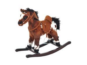 Qaba Plush Rocking Horse Chair Ride-On Toy with Realistic Sounds for Boys and Girls, Dark Brown / White Qaba Plush Rocking Horse Chair Ride-On Toy with Realistic Sounds for Boys and Girls, Dark Brown / White