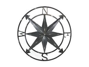 20 Inch Distressed Black Finish Metal Compass Rose Nautical Wall Hanging 20 Inch Distressed Black Finish Metal Compass Rose Nautical Wall Hanging