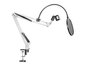 Neewer Desktop Microphone Suspension Boom Scissor Arm Stand with Microphone Clip Holder, Table Mounting Clamp and Pop Filter Windscreen Mask Shield Kit for Studio Broadcasting,Singing,Recording(White) Neewer Desktop Microphone Suspension Boom Scissor Arm Stand with Microphone Clip Holder, Table Mounting Clamp and Pop Filter Windscreen Mask Shield Kit for Studio Broadcasting,Singing,Recording(White)
