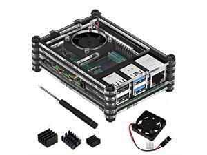 Acrylic Case with Cooling Fan Heatsinks for Raspberry Pi 4 Model B (Black and Clear) Acrylic Case with Cooling Fan Heatsinks for Raspberry Pi 4 Model B (Black and Clear)