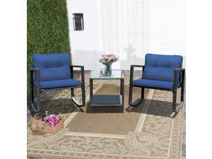 Costway 3PCS Patio Rattan Furniture Set Rocking Chairs Cushioned Sofa Navy Costway 3PCS Patio Rattan Furniture Set Rocking Chairs Cushioned Sofa Navy