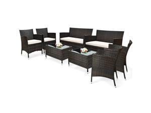 8PCS Rattan Patio Furniture Set Cushioned Sofa Chair Coffee Table Garden 8PCS Rattan Patio Furniture Set Cushioned Sofa Chair Coffee Table Garden