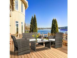 4 PC Rattan Patio Furniture Set Garden Lawn Sofa Cushioned Seat Mix Gray Wicker 4 PC Rattan Patio Furniture Set Garden Lawn Sofa Cushioned Seat Mix Gray Wicker