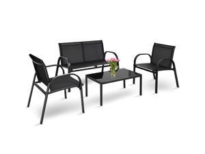 4 PCS Patio Furniture Set Sofa Coffee Table Steel Frame Garden Deck Gray 4 PCS Patio Furniture Set Sofa Coffee Table Steel Frame Garden Deck Gray
