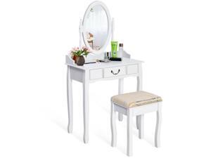 Vanity Table Jewelry Makeup Desk Bench Dresser w/ Stool Drawer White Vanity Table Jewelry Makeup Desk Bench Dresser w/ Stool Drawer White