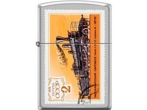 Zippo Satin Chrome Russian Orange Train Postage Stamp Windproof Pocket Lighter 205CI401254 Zippo Satin Chrome Russian Orange Train Postage Stamp Windproof Pocket Lighter 205CI401254