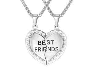 U7 2 Pieces Heart Shaped Best Friends Pendant Necklaces Stainless Steel/Yellow Gold Plated Austrian Rhinestone Inlaid Wheat Chain Fashion Jewelry U7 2 Pieces Heart Shaped Best Friends Pendant Necklaces Stainless Steel/Yellow Gold Plated Austrian Rhinestone Inlaid Wheat Chain Fashion Jewelry