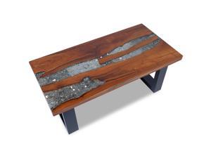 vidaXL Solid Teak Coffee Side Table Resin Mango Wood Handmade Paint Finish vidaXL Solid Teak Coffee Side Table Resin Mango Wood Handmade Paint Finish