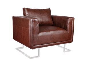 vidaXL Luxury Cube Armchair with Chrome Feet Brown Club Accent Chair Furniture vidaXL Luxury Cube Armchair with Chrome Feet Brown Club Accent Chair Furniture