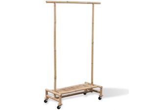 vidaXL Bamboo Clothes Rack w/ Castors Coat Garment Hanger Holder Stand Shelf vidaXL Bamboo Clothes Rack w/ Castors Coat Garment Hanger Holder Stand Shelf