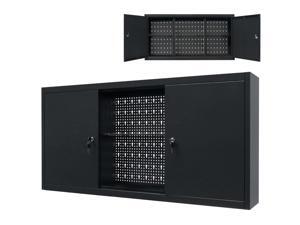 vidaXL Wall Mounted Tool Cabinet Industrial Metal 47.2" Black Tool Storage vidaXL Wall Mounted Tool Cabinet Industrial Metal 47.2" Black Tool Storage