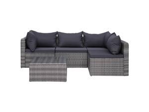 vidaXL 5 Piece Garden Sofa Set with Cushions & Pillows Poly Rattan Gray Seat vidaXL 5 Piece Garden Sofa Set with Cushions & Pillows Poly Rattan Gray Seat