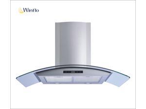 Winflo 36" Wall Mount Stainless Steel/Arched Tempered Glass Ducted/Ductless Kitchen Range Hood with 450 CFM Air Flow LED Display Touch Control Included Dishwasher-Safe Aluminum Filters and LED Lights Winflo 36" Wall Mount Stainless Steel/Arched Tempered Glass Ducted/Ductless Kitchen Range Hood with 450 CFM Air Flow LED Display Touch Control Included Dishwasher-Safe Aluminum Filters and LED Lights