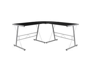Black Glass L-Shape Corner Computer Desk with Silver Metal Frame Black Glass L-Shape Corner Computer Desk with Silver Metal Frame