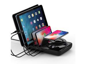 SOOPII Wireless Charging Station Organizer for Multiple Devices, Charge and Hold up to 5 Devices, 4 Short Mixed Cables Included for Cell Phones, Smart Phones, Tablets, and Other Electronics SOOPII Wireless Charging Station Organizer for Multiple Devices, Charge and Hold up to 5 Devices, 4 Short Mixed Cables Included for Cell Phones, Smart Phones, Tablets, and Other Electronics