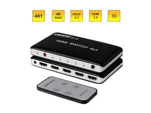 KEEGH HDMI Switch 4-Port 4x1 HDMI Splitter 4 in 1 Out 4K 60HZ HDMI Switcher Box with IR Wireless Remote Support HDCP 2.2 HDR, Full HD/3D KEEGH HDMI Switch 4-Port 4x1 HDMI Splitter 4 in 1 Out 4K 60HZ HDMI Switcher Box with IR Wireless Remote Support HDCP 2.2 HDR, Full HD/3D