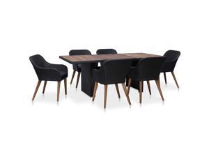 vidaXL 7 Piece Garden Dining Set with Cushions Poly Rattan Black and Gray vidaXL 7 Piece Garden Dining Set with Cushions Poly Rattan Black and Gray