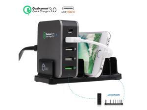 SIIG USB C Charger 5 Port 45W with Quick Charge 3.0, USB Type C & QC 3.0 Desktop Charging Station Plus Phone / Tablet Organizer Stand – Black AC-PW1714-S1 SIIG USB C Charger 5 Port 45W with Quick Charge 3.0, USB Type C & QC 3.0 Desktop Charging Station Plus Phone / Tablet Organizer Stand – Black AC-PW1714-S1