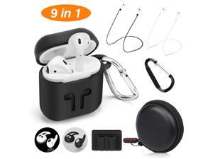 Cuauco AirPods Case Protective Silicone Cover with 2 Anti-Lost Airpods Strap/2 Pairs of Ear Hooks/2 Carabiner/1 Airpods Watch Band Holder/1 Headphone Case for Apple Airpods Accessories (9 Pack)(Black) Cuauco AirPods Case Protective Silicone Cover with 2 Anti-Lost Airpods Strap/2 Pairs of Ear Hooks/2 Carabiner/1 Airpods Watch Band Holder/1 Headphone Case for Apple Airpods Accessories (9 Pack)(Black)