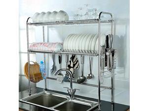 NEX Height Adjustable 2-Tier Nonslip Stainless Steel Dish Rack With Chopstick Holder, Moveable S-Hooks, Cutting Board Holder, Double Grooves (NX-BOWLSHELF02) NEX Height Adjustable 2-Tier Nonslip Stainless Steel Dish Rack With Chopstick Holder, Moveable S-Hooks, Cutting Board Holder, Double Grooves (NX-BOWLSHELF02)