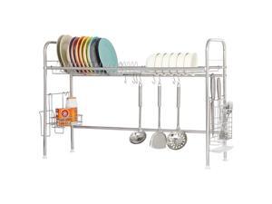 NEX Single Layer Adjustable Stainless Steel Dish Rack With Utensil And Chopstick Holder, S-Hooks, Storage Basket, And Draining Tray (NX-BOWLSHELF06) NEX Single Layer Adjustable Stainless Steel Dish Rack With Utensil And Chopstick Holder, S-Hooks, Storage Basket, And Draining Tray (NX-BOWLSHELF06)