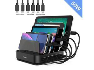 charging station, vogek 5port 50w 10a fast usb charging station dock & organizer with smart identification, 3 pack micro usb cable, 2 pack usb c cable for smartphones, tabletsblack charging station, vogek 5port 50w 10a fast usb charging station dock & organizer with smart identification, 3 pack micro usb cable, 2 pack usb c cable for smartphones, tabletsblack