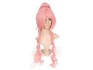 Pink Long Length Anime Cosplay Costume Wig w/ Curly Ponytail Pink Long Length Anime Cosplay Costume Wig w/ Curly Ponytail