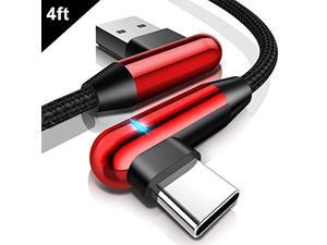 Right Angle USB C Cable with Led Light,4ft 90 Degree Type C Charging Cable Nylon Braided Reversible USB A to USB C Charger Adapter Compatible for Samsung S9/S8 Plus/Note 8,LG,Google - Red Right Angle USB C Cable with Led Light,4ft 90 Degree Type C Charging Cable Nylon Braided Reversible USB A to USB C Charger Adapter Compatible for Samsung S9/S8 Plus/Note 8,LG,Google - Red