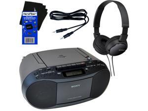 Sony Portable CD Player Boombox with AM/FM Radio & Cassette Tape Player + Sony Foldable Wired Stereo Headphones + Auxiliary Cable for Smartphones, MP3 Players & HeroFiber Ultra Gentle Cleaning Cloth Sony Portable CD Player Boombox with AM/FM Radio & Cassette Tape Player + Sony Foldable Wired Stereo Headphones + Auxiliary Cable for Smartphones, MP3 Players & HeroFiber Ultra Gentle Cleaning Cloth