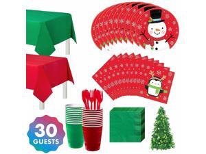 Snowy Friends Red and Green Party Kit for 30 Includes Tableware, Decorations Snowy Friends Red and Green Party Kit for 30 Includes Tableware, Decorations