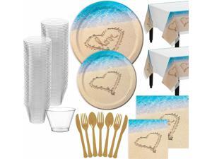 Beach Love Wedding Bridal Shower Tableware for 32 Guests, with Table Covers Beach Love Wedding Bridal Shower Tableware for 32 Guests, with Table Covers