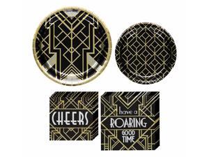 Roaring 20s Tableware Set 16 Guests Two Sizes Plates Napkins Roaring 20s Tableware Set 16 Guests Two Sizes Plates Napkins