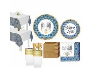 Festival of Lights Hanukkah Tableware Kit, 36 Guests, Plates, Cups, Tablecover Festival of Lights Hanukkah Tableware Kit, 36 Guests, Plates, Cups, Tablecover
