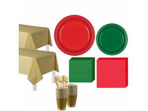 Red, Green and Gold Tableware Kit and Christmas Party Supplies for 20 Guests Red, Green and Gold Tableware Kit and Christmas Party Supplies for 20 Guests