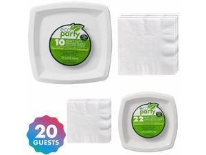 Eco-Friendly Square Tableware Kit, 20 Guests, Plates and Napkins Eco-Friendly Square Tableware Kit, 20 Guests, Plates and Napkins