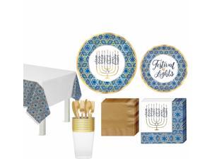 Festival of Lights Hanukkah Tableware Kit, 18 Guests, Plates, Cups, Tablecover Festival of Lights Hanukkah Tableware Kit, 18 Guests, Plates, Cups, Tablecover