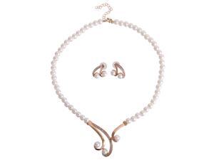 Fashion Women Crystal Diamante Pearl Pendant Necklace Earrings Jewelry Set Fashion Women Crystal Diamante Pearl Pendant Necklace Earrings Jewelry Set
