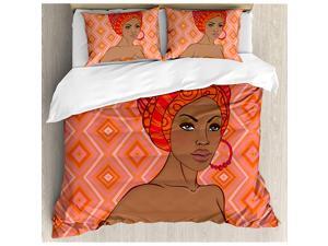 African Duvet Cover Set Queen Size Portrait of Woman in Dress Zulu Inspired Graphic Print Decorative 3 Piece Bedding Set with 2 Pillow Shams Scarlet Umber African Duvet Cover Set Queen Size Portrait of Woman in Dress Zulu Inspired Graphic Print Decorative 3 Piece Bedding Set with 2 Pillow Shams Scarlet Umber