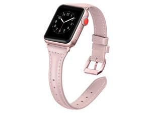 Leather Bands Compatible Apple Watch 38mm 40mm Slim Replacement Wristband Sport Strap for Iwatch Series 5 4 3 2 1 Pink with Rose Gold Buckle Leather Bands Compatible Apple Watch 38mm 40mm Slim Replacement Wristband Sport Strap for Iwatch Series 5 4 3 2 1 Pink with Rose Gold Buckle