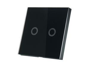 AC 110-240V 1 Way 2 Gang Panel Wall Light Touch Switch Black EU w Remote Control AC 110-240V 1 Way 2 Gang Panel Wall Light Touch Switch Black EU w Remote Control
