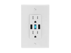 AC 125V US Plug In-Wall 2.1A Dual USB Charger Outlet 15A Duplex Receptacle White AC 125V US Plug In-Wall 2.1A Dual USB Charger Outlet 15A Duplex Receptacle White