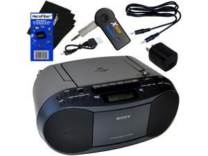 Sony Portable CD Player Boombox with AM/FM Radio & Cassette Tape Player + Wireless Bluetooth Receiver with Wall Charger + Auxiliary Cable for Smartphones, MP3 Players & HeroFiber Cleaning Cloth Sony Portable CD Player Boombox with AM/FM Radio & Cassette Tape Player + Wireless Bluetooth Receiver with Wall Charger + Auxiliary Cable for Smartphones, MP3 Players & HeroFiber Cleaning Cloth