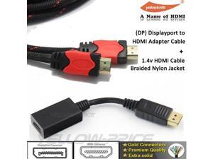 DP Displayport Male to HDMI Female Adapter Converter + 30FT Braided HDMI Cable DP Displayport Male to HDMI Female Adapter Converter + 30FT Braided HDMI Cable
